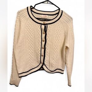 Fate White and  Navy Cable Knit Cardigan Gold Button Accents